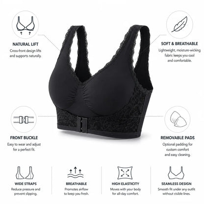Wireless Bra Lace Cross-Front Removable Pads