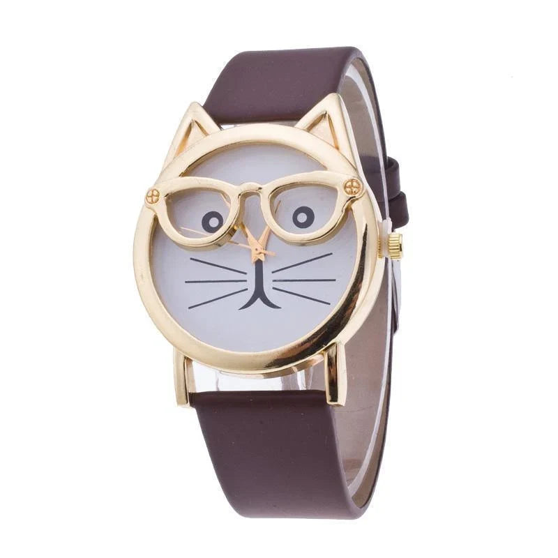 Wristwatch Cat-Shaped Dial Whisker Hands Adjustable Band