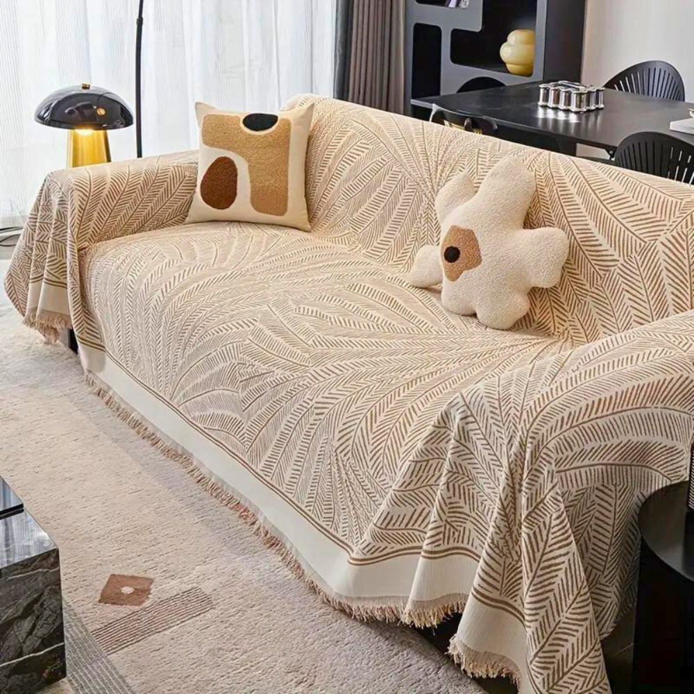 Luxe Leaf Sofa Cover - Soft Chenille, Non-Slip Design