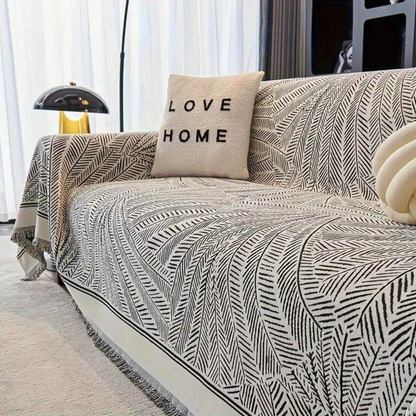 Luxe Leaf Sofa Cover - Soft Chenille, Non-Slip Design