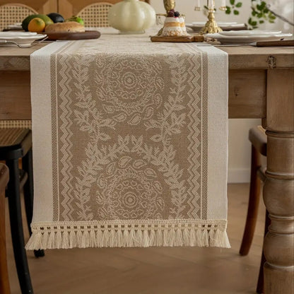 Luxe Linen Table Runner - Soft Woven Cotton Blend, Vintage Charm