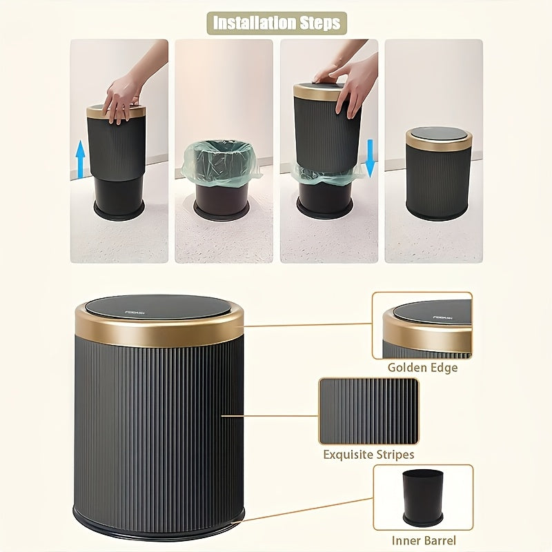 Luxe Oval Kitchen Trash Can - Press-Top Design, Odour-Sealing, Bathroom