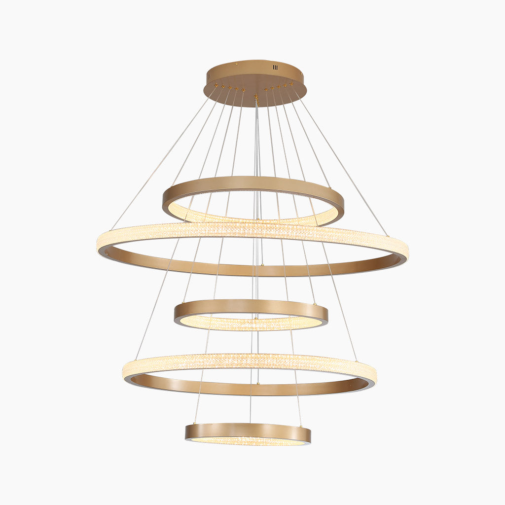Multi-Ring LED Ceiling Fixture Gold 39 in Adjustable Height Dimmable Remote Control for Living Room Dining Room Entryway High Ceilings Conte