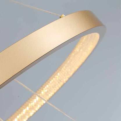 Multi-Ring LED Ceiling Fixture Gold 39 in Adjustable Height Dimmable Remote Control for Living Room Dining Room Entryway High Ceilings Conte