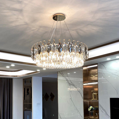 Dimmable Crystal Chandelier for Dining Room & Living Room – Adjustable Chain, Faceted Prisms, Multiple Sizes – Round & Rectangle