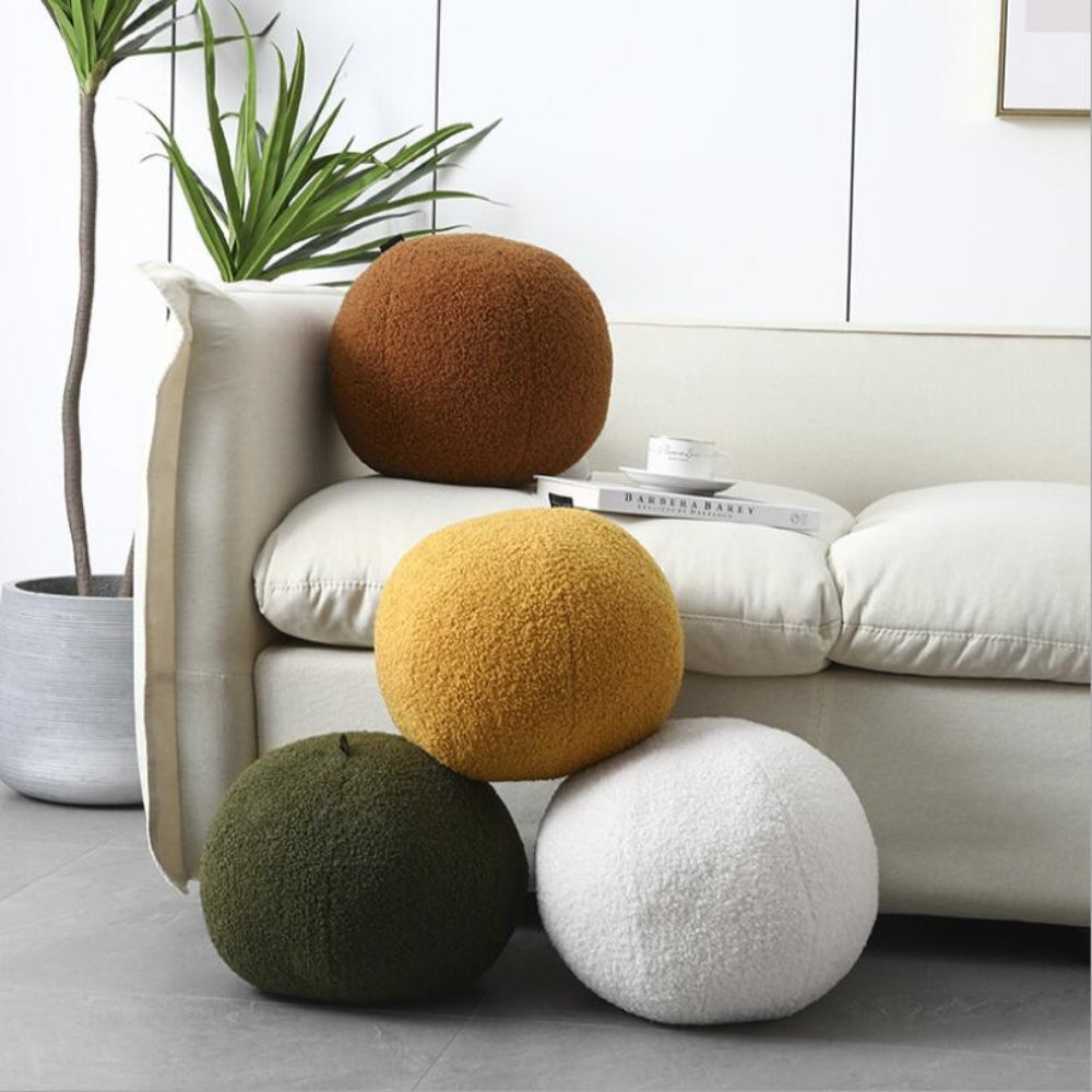 Luxury Bouclé Cushion – Soft Teddy Fleece Ball-Shaped Pillow for Modern Decor