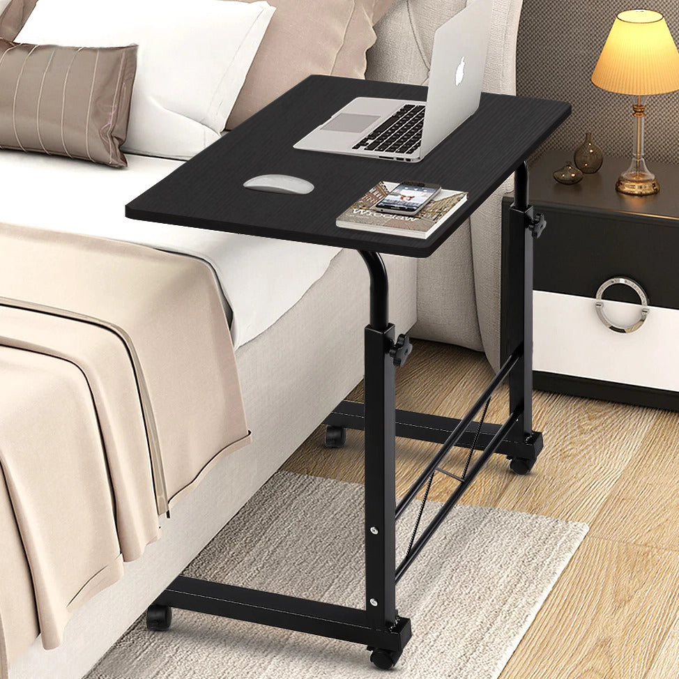 Rolling Height-Adjustable Laptop Desk with Steel Frame & Wheels – Portable Workstation for Bedside, Sofa, Home Office & Living Room Use – Mo