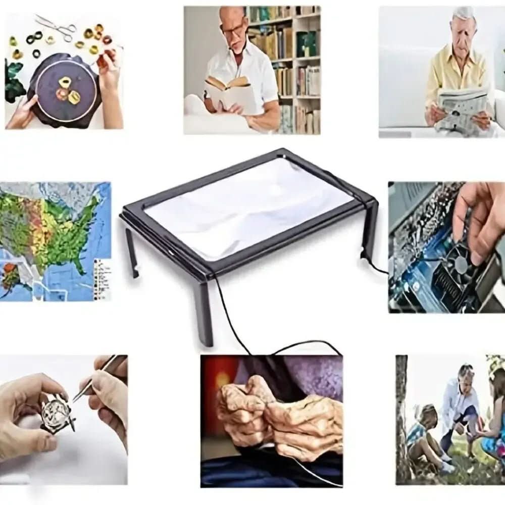 Folding Desktop Magnifier with Built-In LED Light for Reading Books and Small Print | Hands-Free 3X Magnification Lens for Crafts Hobbies