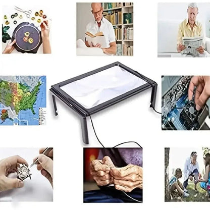 Folding Desktop Magnifier with Built-In LED Light for Reading Books and Small Print | Hands-Free 3X Magnification Lens for Crafts Hobbies