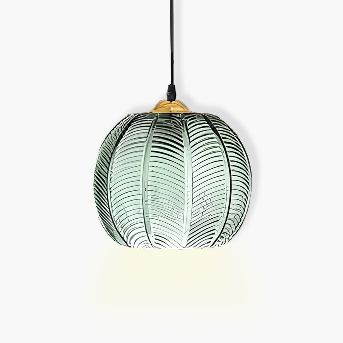 Fluted Globe Hanging Fixture Green Textured Glass Shade 10-Inch E27 Socket Dining Kitchen Island Overhead Lighting for Modern Retro Interior
