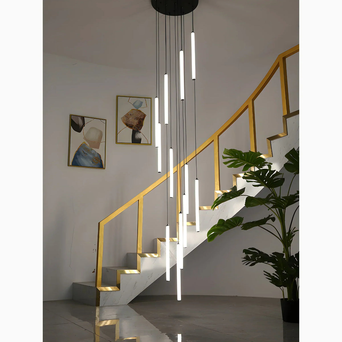Adjustable Height LED Chandelier for Staircase & Foyer – Iron & Acrylic Multi-Light Fixture, 47–118 in Drop, 5–18 Bulb Configurations for En