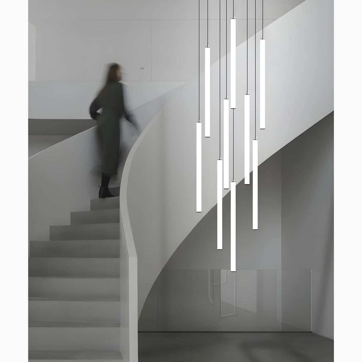Adjustable Height LED Chandelier for Staircase & Foyer – Iron & Acrylic Multi-Light Fixture, 47–118 in Drop, 5–18 Bulb Configurations for En