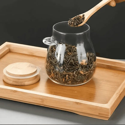 Clear Glass Canister with Bamboo Lid & Spoon for Pantry Organization Coffee Beans Loose Tea Dry Goods Kitchen Counter Storage Jar Airtight S