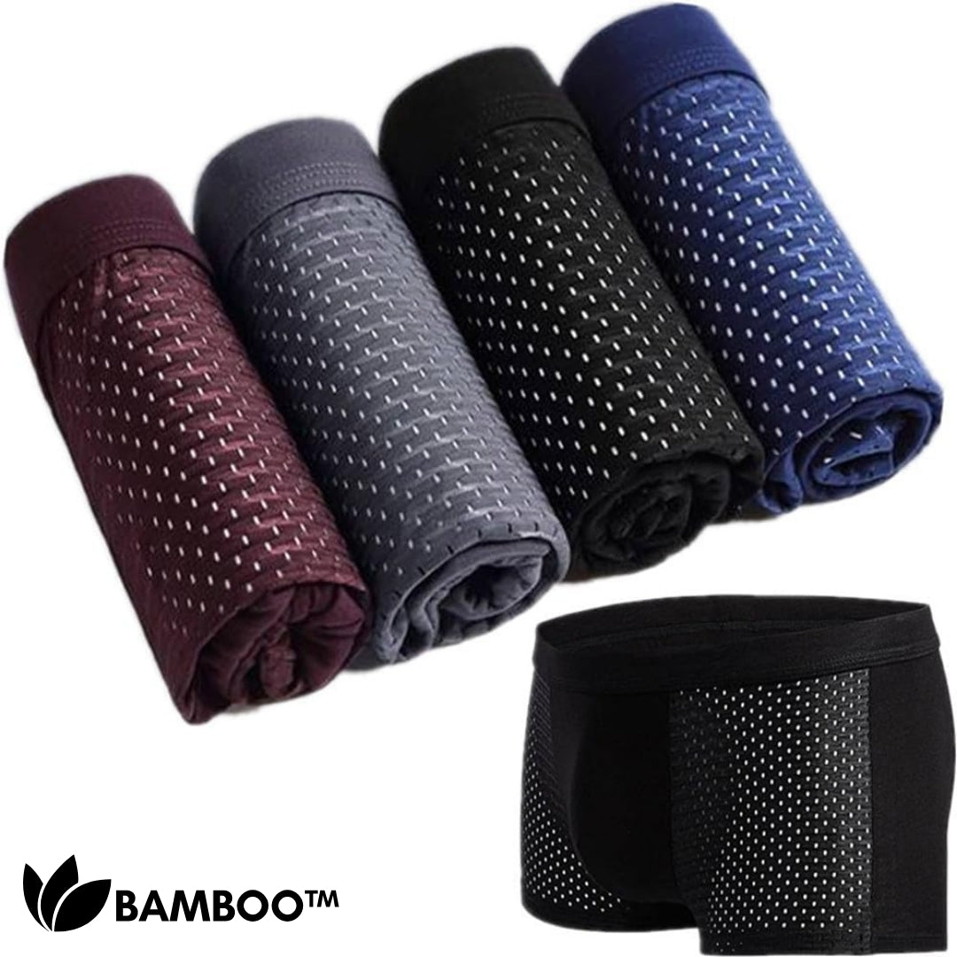 Men's Bamboo Fiber Boxer Briefs – Breathable Moisture-Wicking Trunks with Mesh Pouch for All-Day Comfort, Athletic Support & Temperature