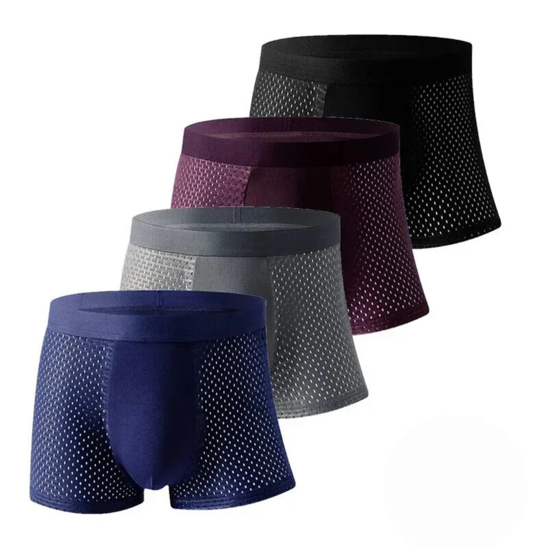 Men's Bamboo Fiber Boxer Briefs – Breathable Moisture-Wicking Trunks with Mesh Pouch for All-Day Comfort, Athletic Support & Temperature