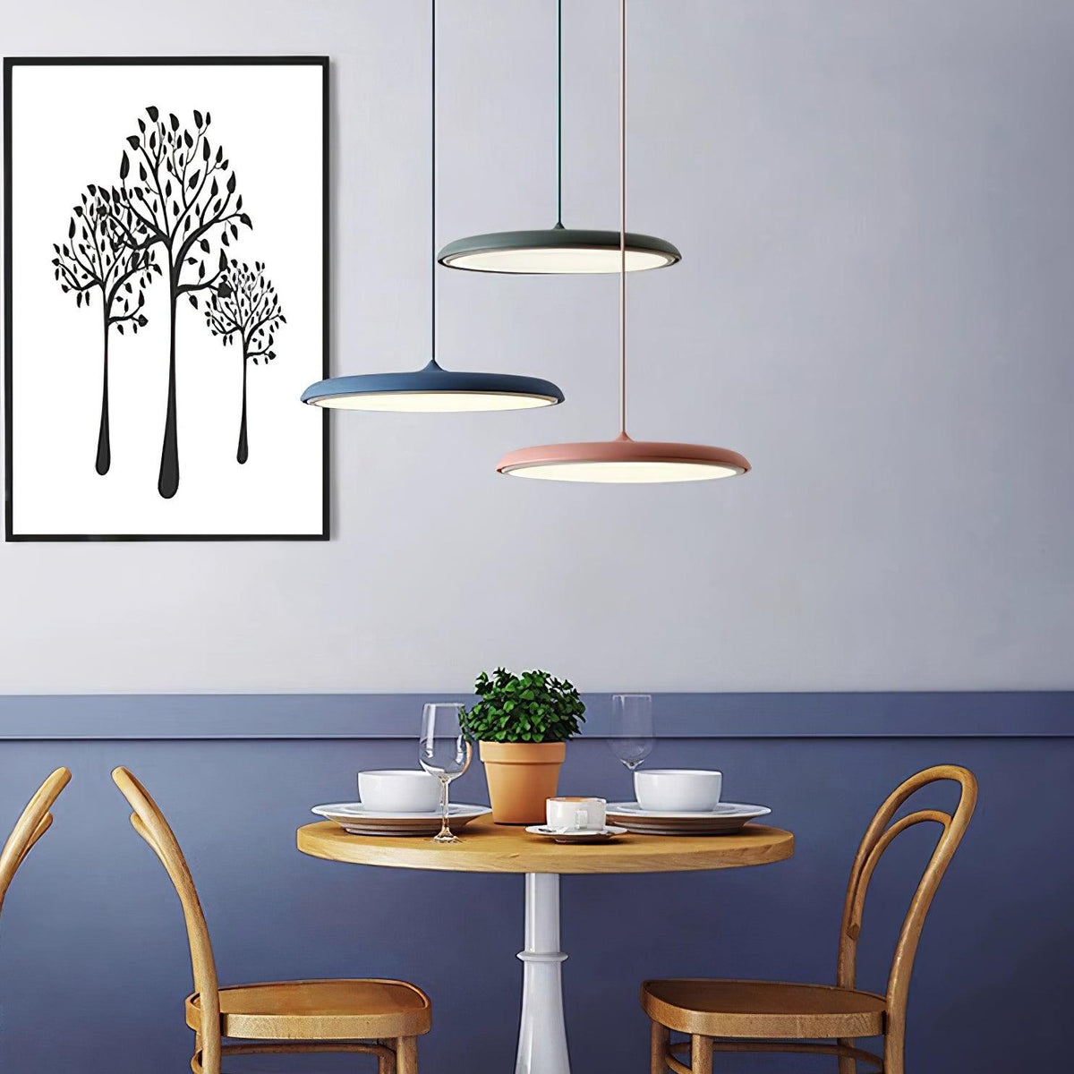 LED Hanging Fixture Acrylic Disc 16 Inch 24W for Kitchen Island Dining Room Table Adjustable Cord Modern Overhead Lighting Warm Glow 3000K