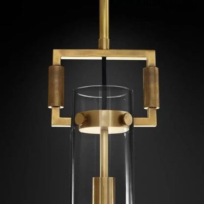 Industrial Glass Cylinder Hanging Light Fixture with Metal Frame & Edison Bulb for Kitchen Island Dining Room