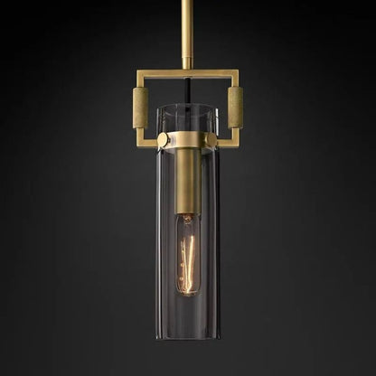 Industrial Glass Cylinder Hanging Light Fixture with Metal Frame & Edison Bulb for Kitchen Island Dining Room