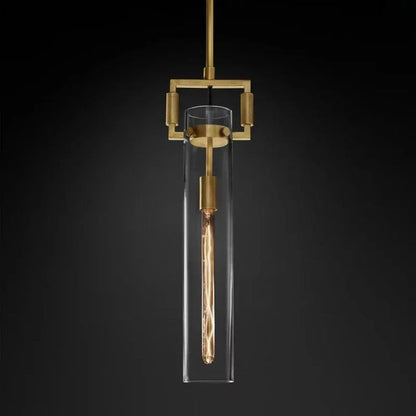 Industrial Glass Cylinder Hanging Light Fixture with Metal Frame & Edison Bulb for Kitchen Island Dining Room
