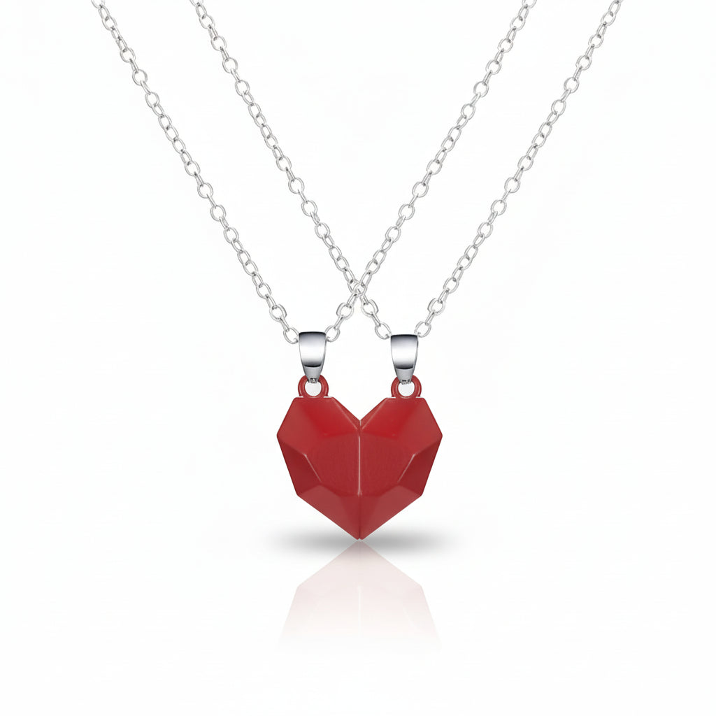 Magnetic Heart Necklace Set | Electrocardiogram Design for Couples