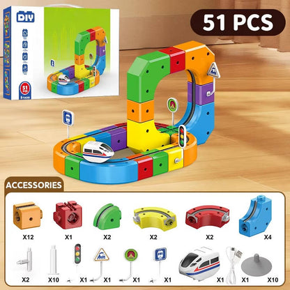 Rechargeable Electric Train Set, Magnetic Train Track Toy with Bendy Tracks, Toy Train Set, Magnetic Building Toy