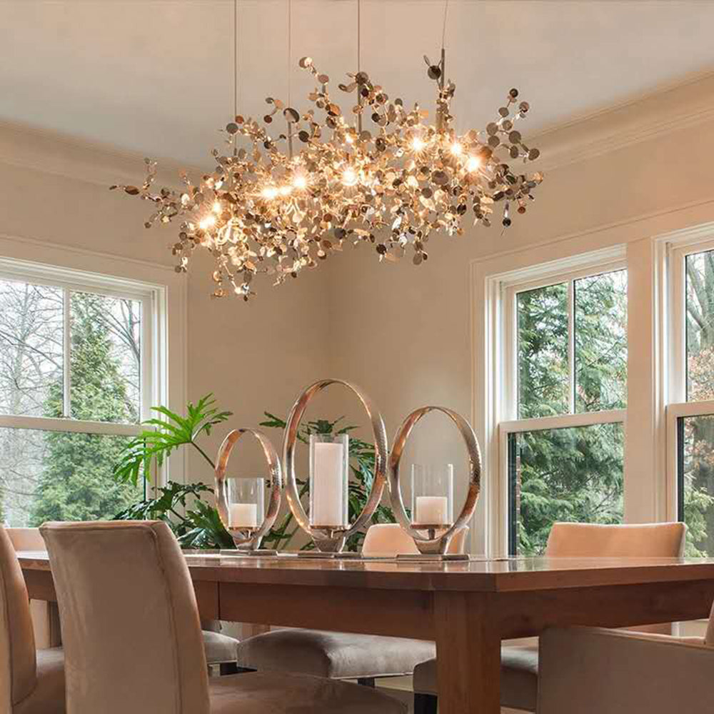 Mid-Century Starburst Hanging Fixture with Height-Adjustable Chain for Dining & Living Spaces Gold or Silver Finish G9 Socket Metal Construc