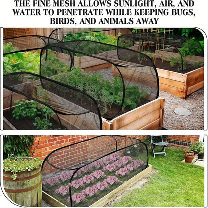 GROWSAFE - Protective mesh greenhouse cover designed to shield plants naturally outdoors.