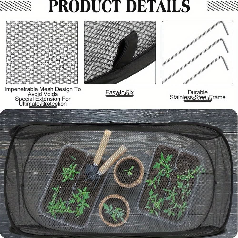 GROWSAFE - Protective mesh greenhouse cover designed to shield plants naturally outdoors.