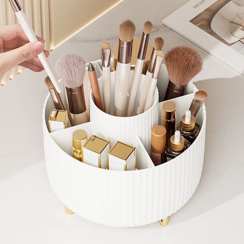 COSMETIC SPIN – 360° rotating makeup organizer with compact multi-slot storage for brushes, cosmetics, and daily essentials