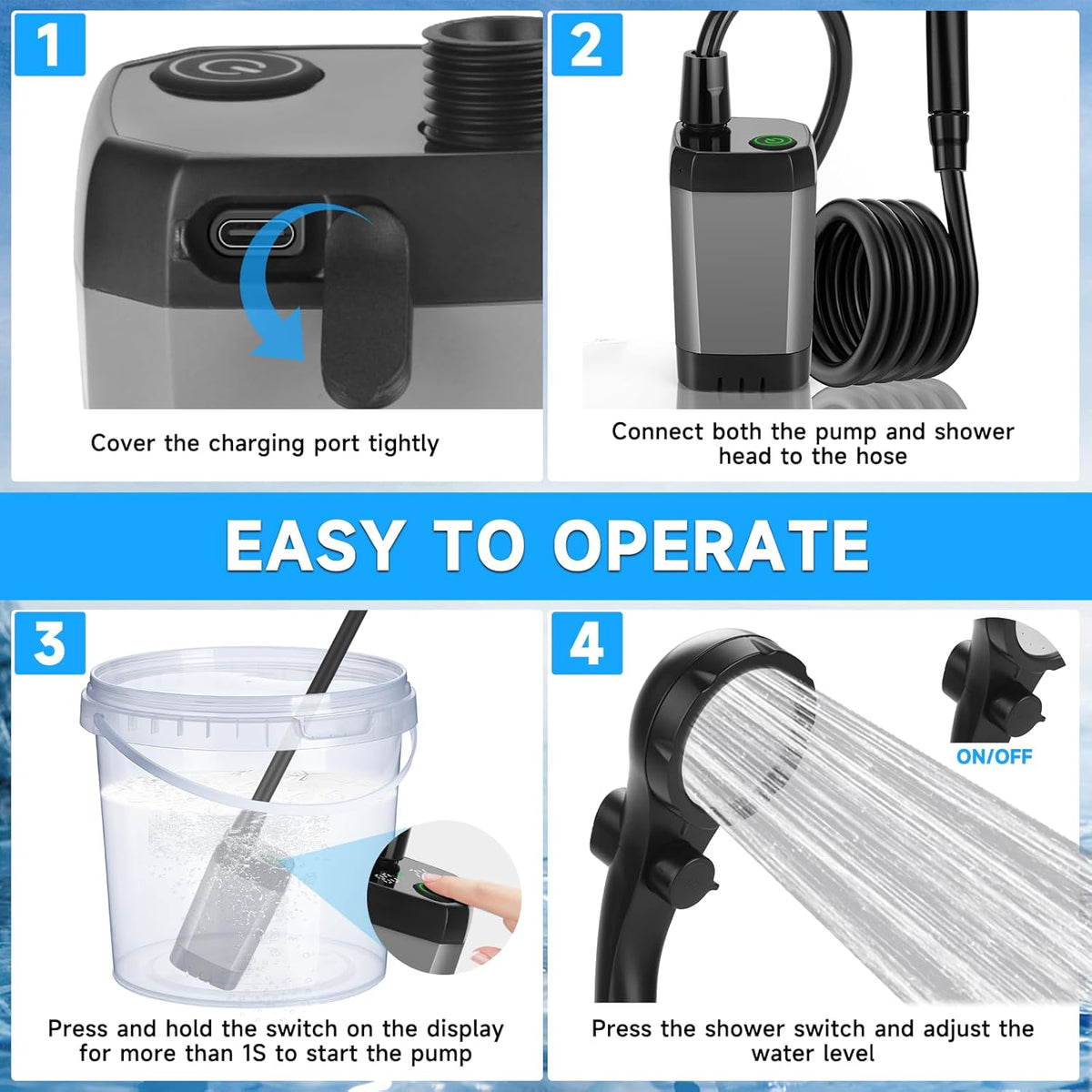 AQUAFLOWX – Portable Camping Shower Pump with Digital Display