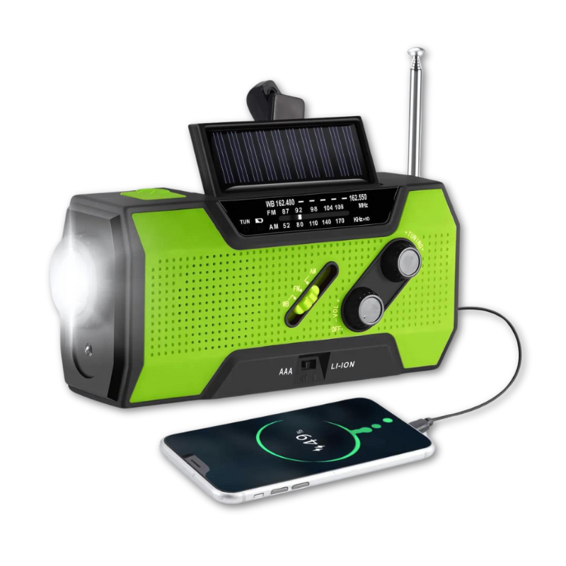 Emergency Weather Radio with Hand Crank & Solar Charging, 4000mAh Power Bank, AM/FM, SOS Alarm, LED Flashlight