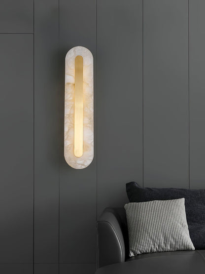 Alabaster Wall Sconce with Brass Accents – Modern LED Fixture for Living Room, Hallway & Bedroom
