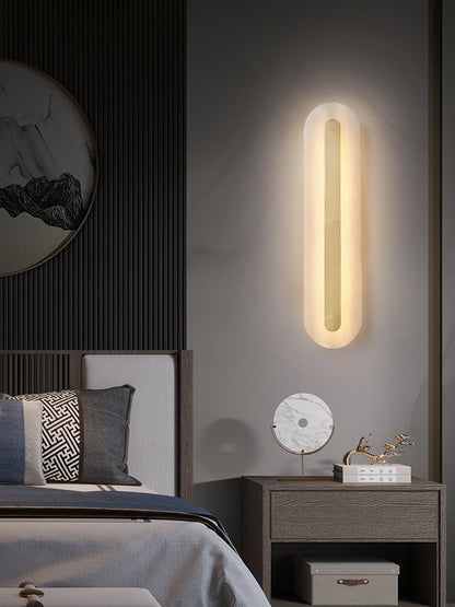 Alabaster Wall Sconce with Brass Accents – Modern LED Fixture for Living Room, Hallway & Bedroom