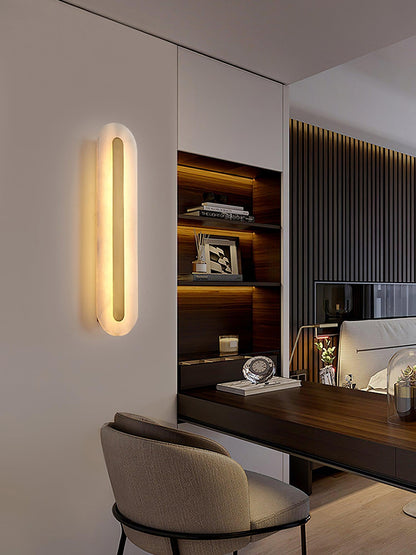 Alabaster Wall Sconce with Brass Accents – Modern LED Fixture for Living Room, Hallway & Bedroom