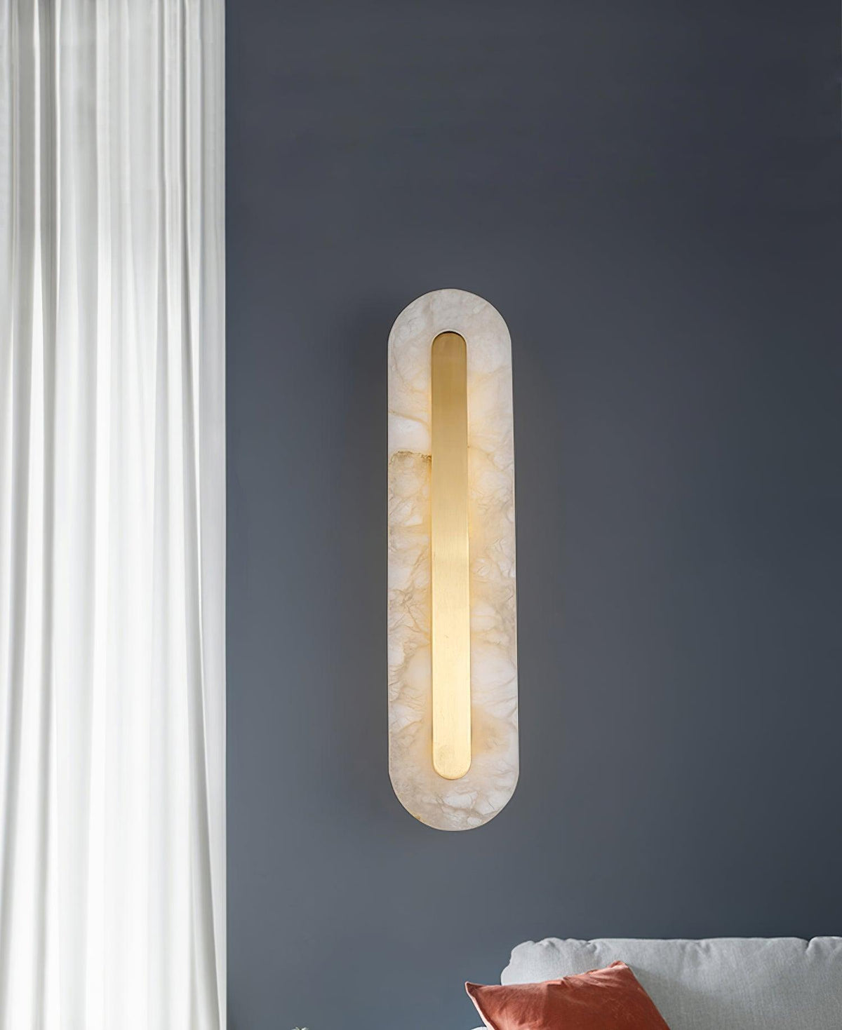 Alabaster Wall Sconce with Brass Accents – Modern LED Fixture for Living Room, Hallway & Bedroom