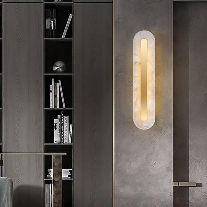 Alabaster Wall Sconce with Brass Accents – Modern LED Fixture for Living Room, Hallway & Bedroom