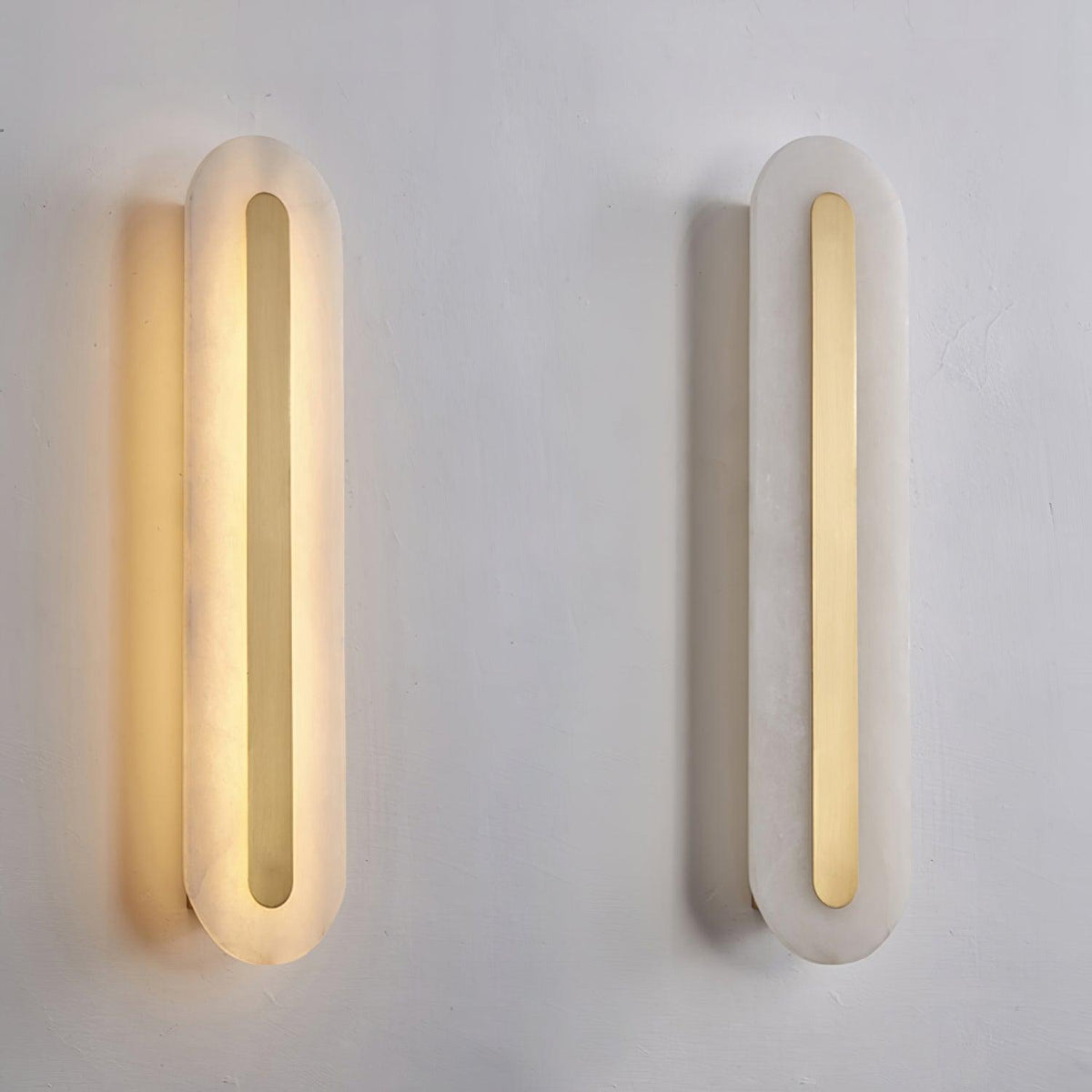 Alabaster Wall Sconce with Brass Accents – Modern LED Fixture for Living Room, Hallway & Bedroom