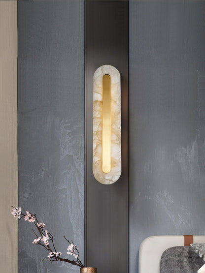Alabaster Wall Sconce with Brass Accents – Modern LED Fixture for Living Room, Hallway & Bedroom