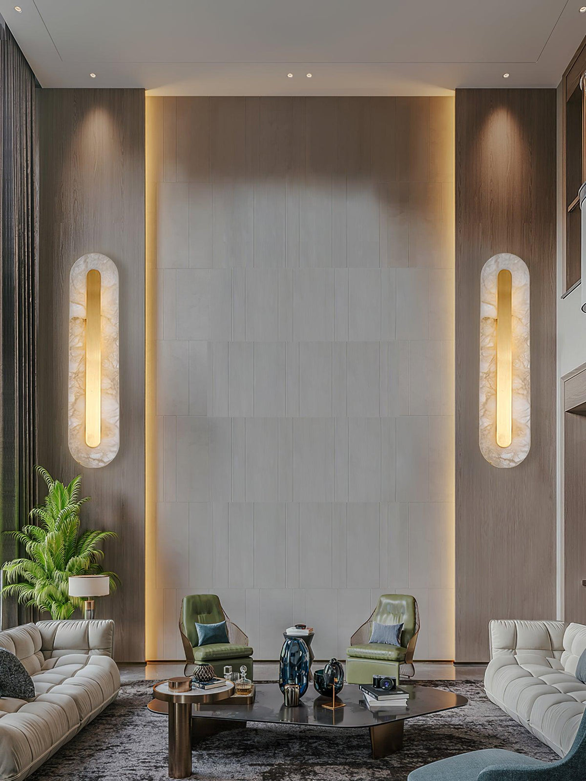 Alabaster Wall Sconce with Brass Accents – Modern LED Fixture for Living Room, Hallway & Bedroom