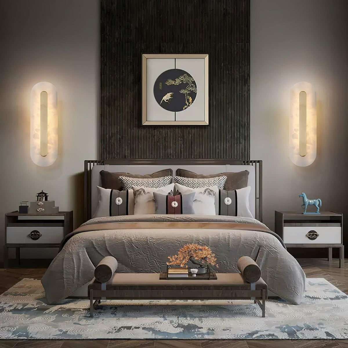Alabaster Wall Sconce with Brass Accents – Modern LED Fixture for Living Room, Hallway & Bedroom
