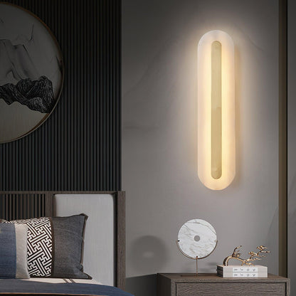 Alabaster Wall Sconce with Brass Accents – Modern LED Fixture for Living Room, Hallway & Bedroom