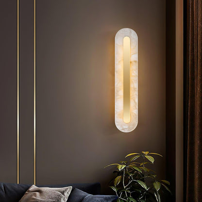 Alabaster Wall Sconce with Brass Accents – Modern LED Fixture for Living Room, Hallway & Bedroom
