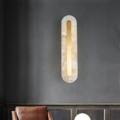 Alabaster Wall Sconce with Brass Accents – Modern LED Fixture for Living Room, Hallway & Bedroom