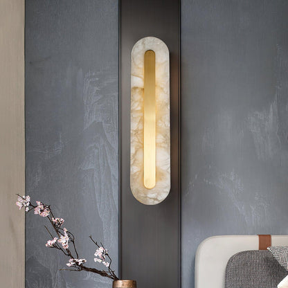 Alabaster Wall Sconce with Brass Accents – Modern LED Fixture for Living Room, Hallway & Bedroom