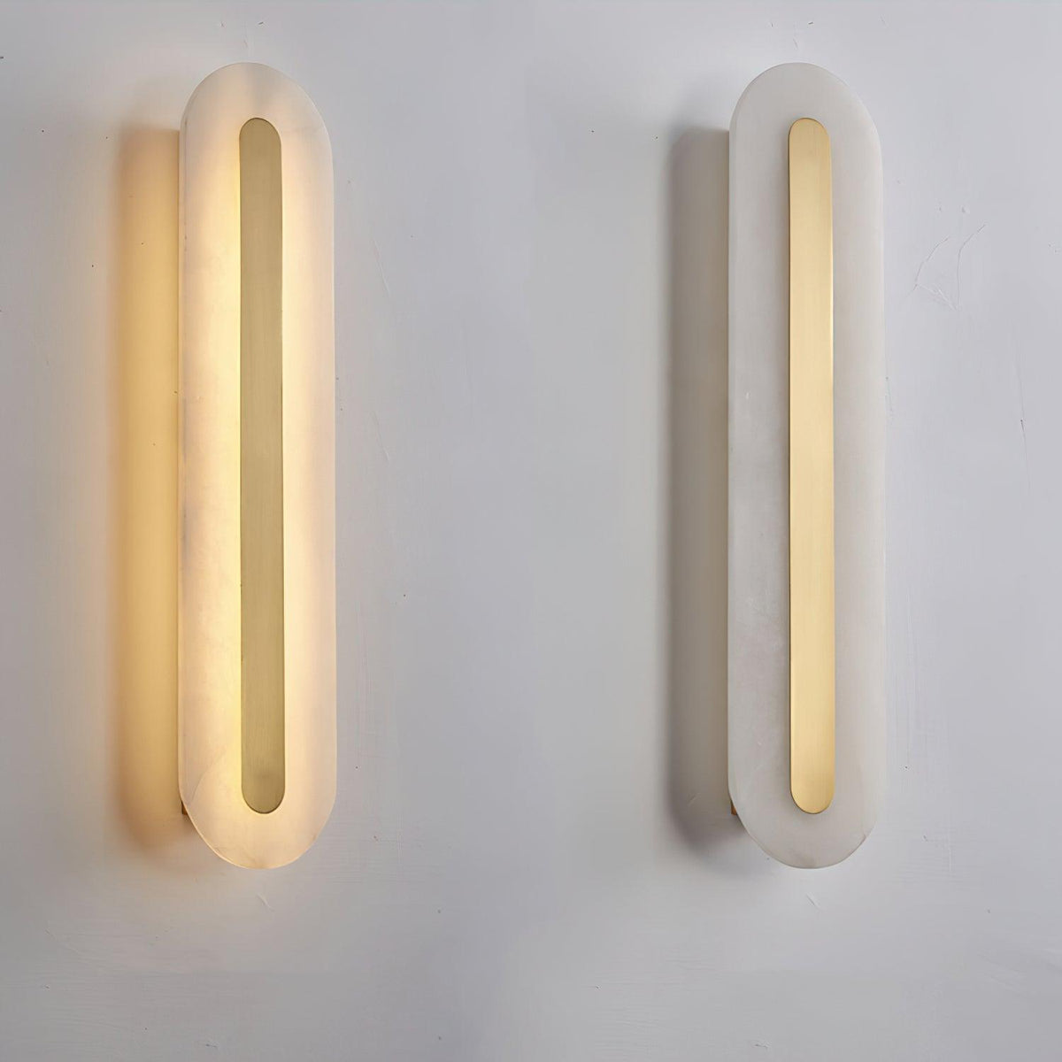 Alabaster Wall Sconce with Brass Accents – Modern LED Fixture for Living Room, Hallway & Bedroom