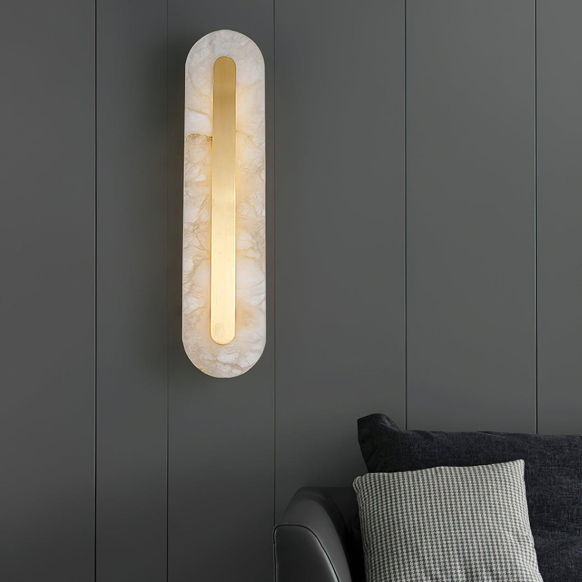 Alabaster Wall Sconce with Brass Accents – Modern LED Fixture for Living Room, Hallway & Bedroom