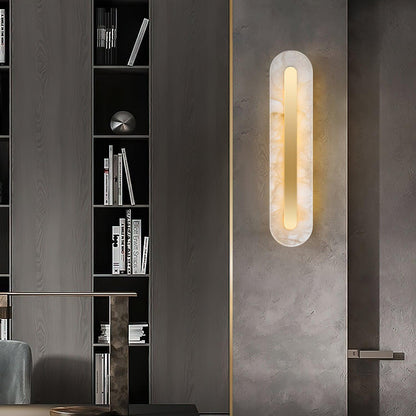 Alabaster Wall Sconce with Brass Accents – Modern LED Fixture for Living Room, Hallway & Bedroom