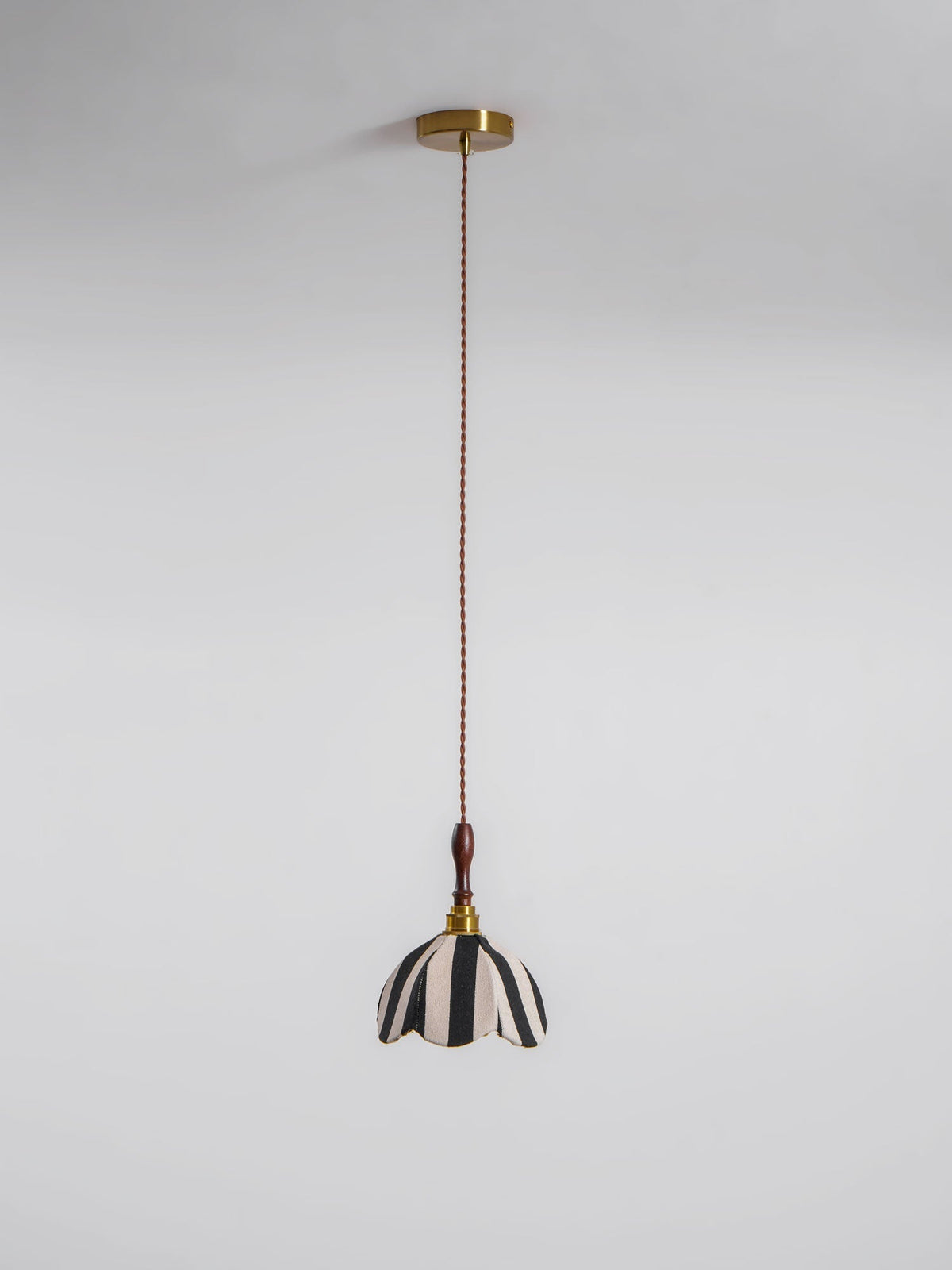 Hanging Ceiling Light with Tulip-Style Striped Shade 7.9 in Diameter Adjustable Wood Accent for Kitchen Dining Room Reading Nook Breakfast A
