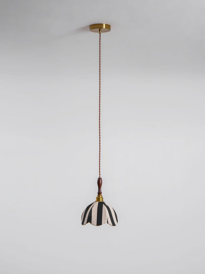Hanging Ceiling Light with Tulip-Style Striped Shade 7.9 in Diameter Adjustable Wood Accent for Kitchen Dining Room Reading Nook Breakfast A
