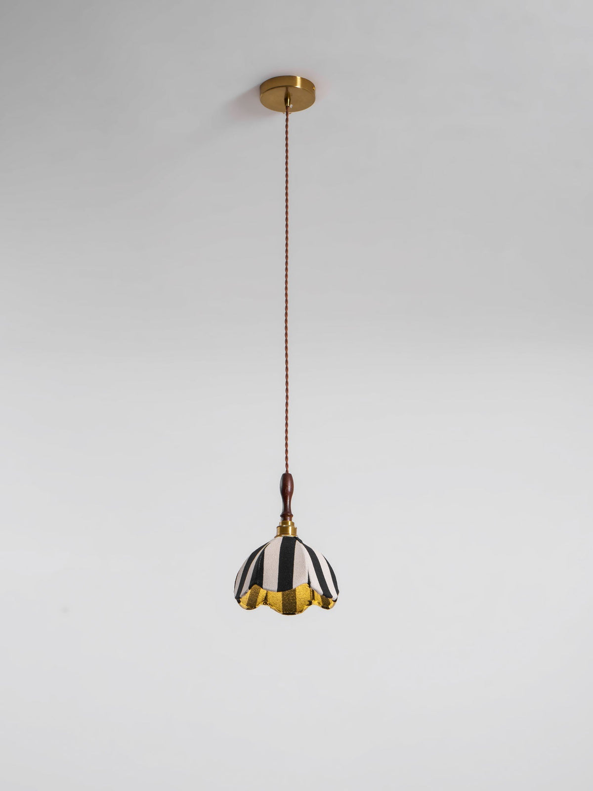 Hanging Ceiling Light with Tulip-Style Striped Shade 7.9 in Diameter Adjustable Wood Accent for Kitchen Dining Room Reading Nook Breakfast A